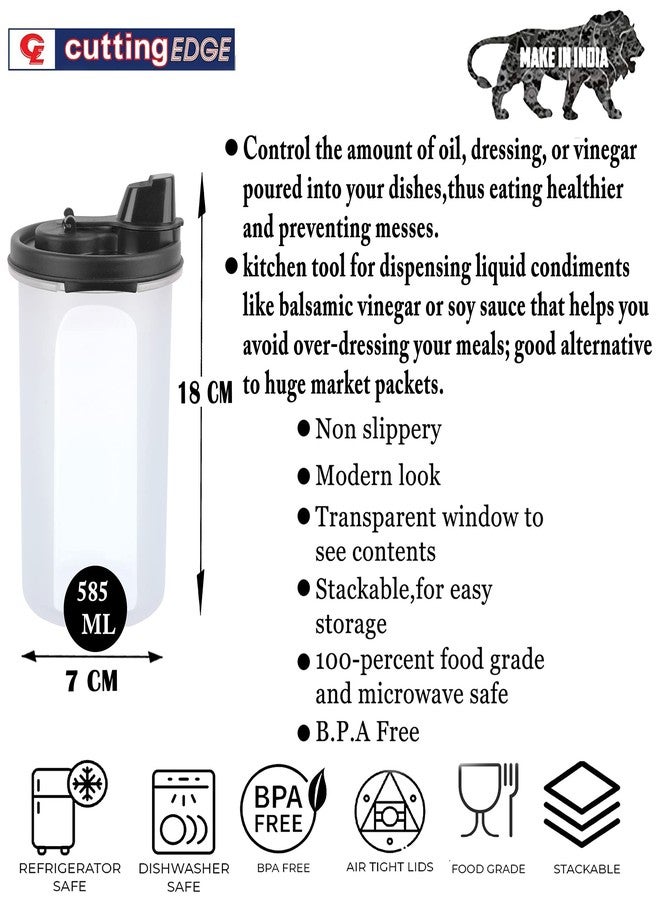 Cutting EDGE Smart Oil Dispenser Storage Air-Tight & Leak Resistant Plastic Round Modular Container for Vinegar, Sauces, Water, Easy Flow, BPA Free, Refrigerator Safe (585 ML, Set of 6, Black) - Image 2